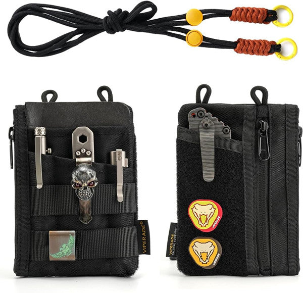 VE16R EDC Pocket Pouch with Strap, 5 EDC Pocket with 2 Zipper