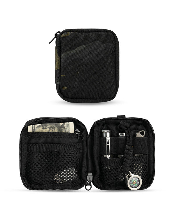 VIPERADE VE18N-OW slanke EDC-pouch van gewaxed canvas, minimalistische portemonnee voor heren, EDC-tas organizer voor multitools (Zwart VIPERADE VE18N-OW slanke EDC-pouch van gewaxed canvas, minimalistische portemonnee voor heren, EDC-tas organizer voor multitools (Zwart