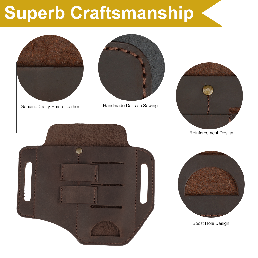 VIPERADE PJ12 EDC lederen schede multitool schede gereedschap holster mes schede zaklamp schede voor Leatherman multi tool mes schede met 2 zakken (Bruin VIPERADE PJ12 EDC lederen schede multitool schede gereedschap holster mes schede zaklamp schede voor Leatherman multi tool mes schede met 2 zakken (Bruin