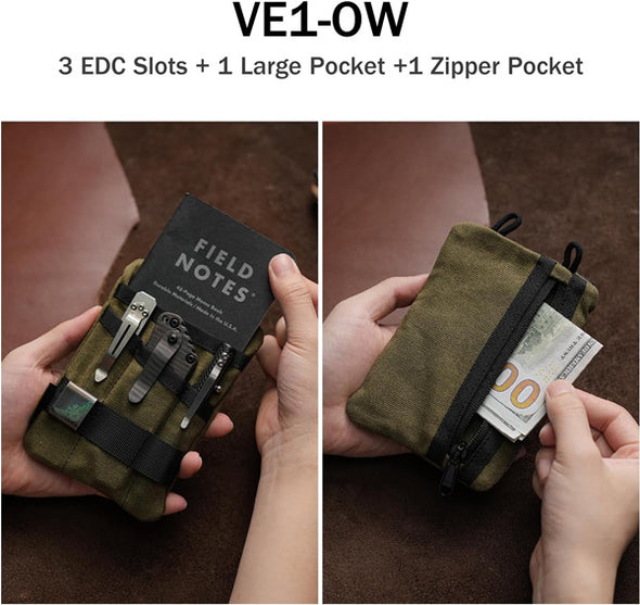 VE1-OW EDC Pouch, Waxed Canvas Pocket Organizer