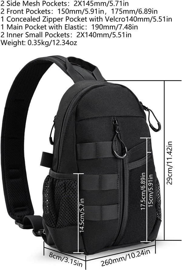 Black Nylon Tactical Crossbody Multiple Compartments Conceal Carry Gun  Sling Bag