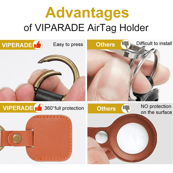 Viperade AirTag Holder PJ24 AirTag Holder 4 Pack PU Leather Airtag Case