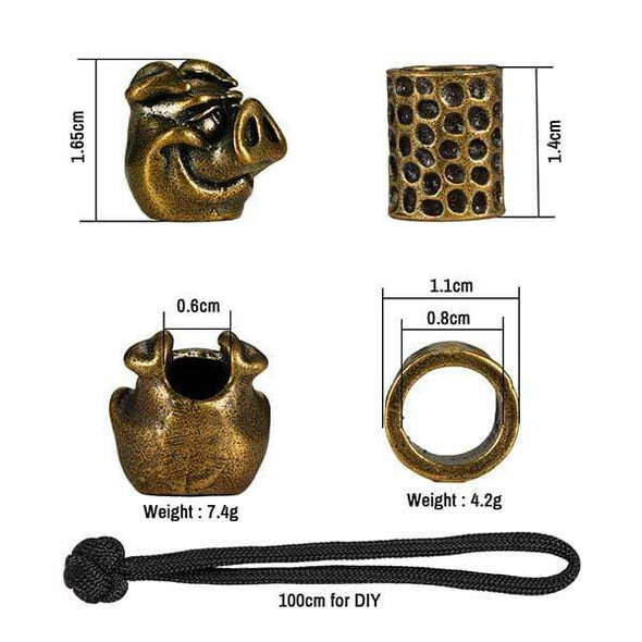 Viperade EDC Accessories Viperade VB1 Copper/Brass EDC Lanyard Bead with Paracord, Rero Pig Shape Parachute Cord Bead