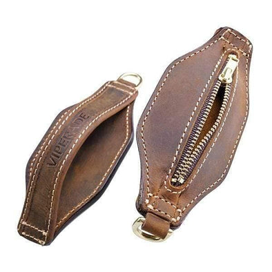 Viperade Leather Sheath Brown PJ10 Men Slapjack Leather Coin Purse, Self-Defense Coin Wallet.