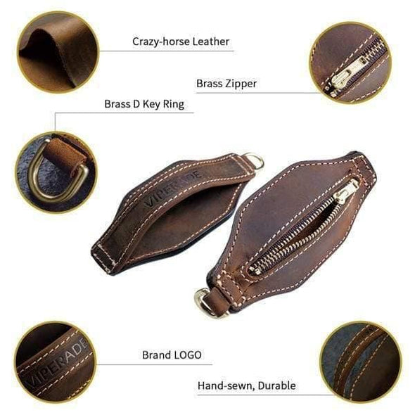 Viperade Leather Sheath PJ10 Men Slapjack Leather Coin Purse, Self-Defense Coin Wallet.