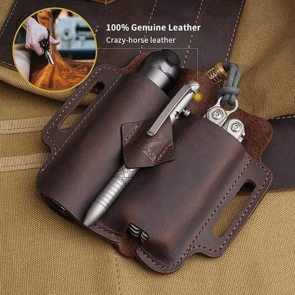 Viperade Leather Sheath PJ19 EDC Multitool Leather Sheath, Belt Organizer Sheath and Flashlight Pouch