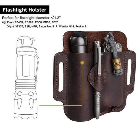 Viperade Leather Sheath PJ19 EDC Multitool Leather Sheath, Belt Organizer Sheath and Flashlight Pouch