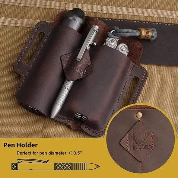 Viperade Leather Sheath PJ19 EDC Multitool Leather Sheath, Belt Organizer Sheath and Flashlight Pouch