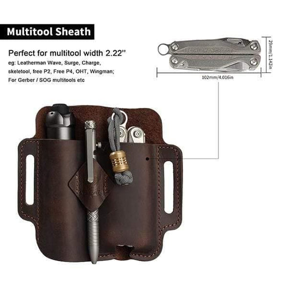 Viperade Leather Sheath PJ19 EDC Multitool Leather Sheath, Belt Organizer Sheath and Flashlight Pouch