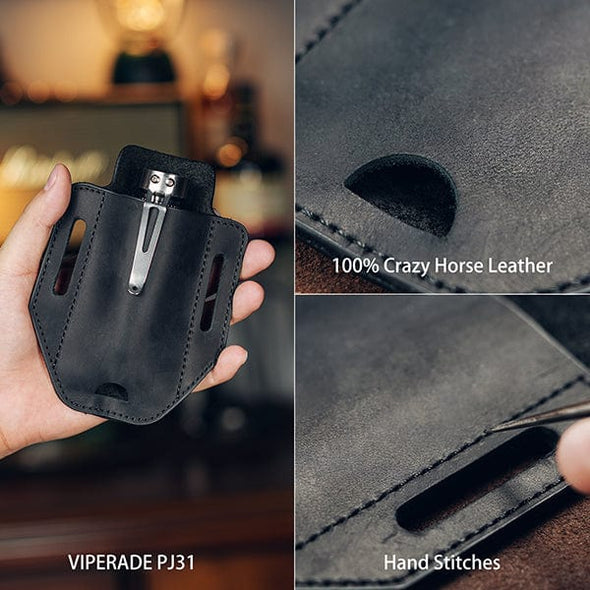 Viperade Leather Sheath PJ31 Flashlight Holster for Belt, EDC Pocket Pouch Leather Sheath for Men