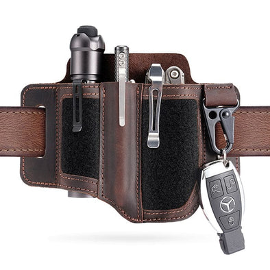 Viperade Leather Sheath Dark Brown / Closed Pen Holder PL3 Multitool Sheath, Leather Sheath with DIY Patch Area and Pen Holder