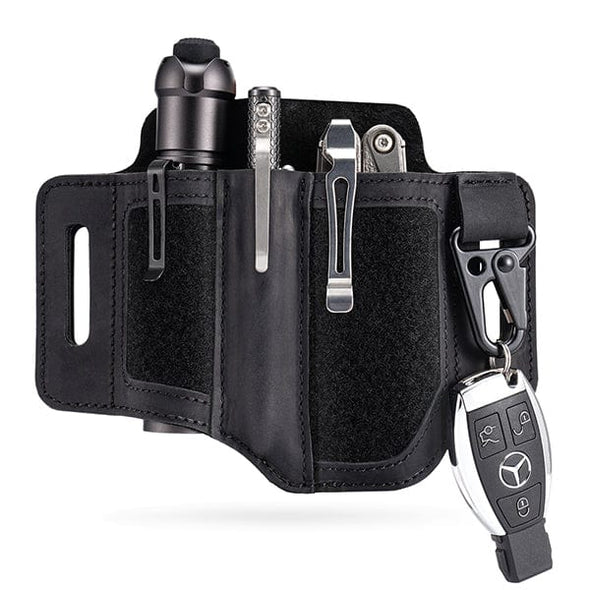 Viperade Leather Sheath Black / Closed Pen Holder PL3 Multitool Sheath, Leather Sheath with DIY Patch Area and Pen Holder