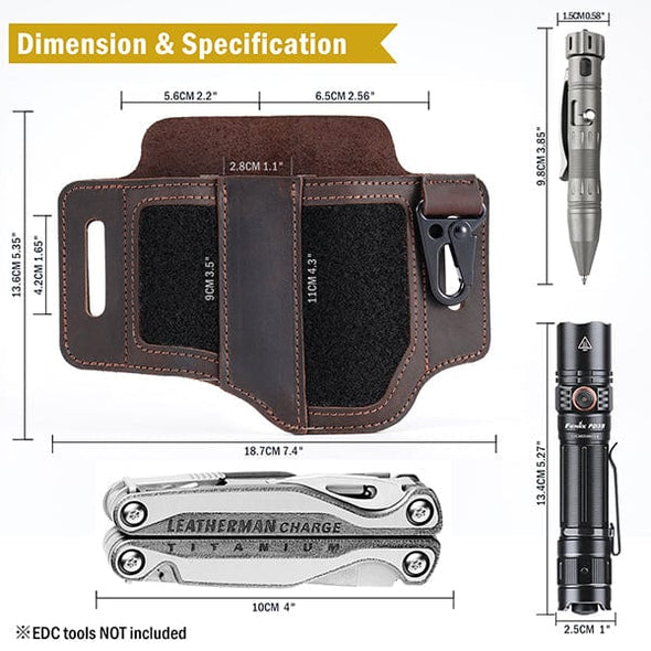 Viperade Leather Sheath PL3 Multitool Sheath, Leather Sheath with DIY Patch Area and Pen Holder