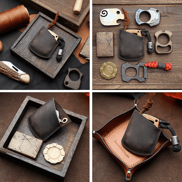 Viperade PJ27 Leather Sheath for EDC Knuckle, EDC Coins Sheath for Men