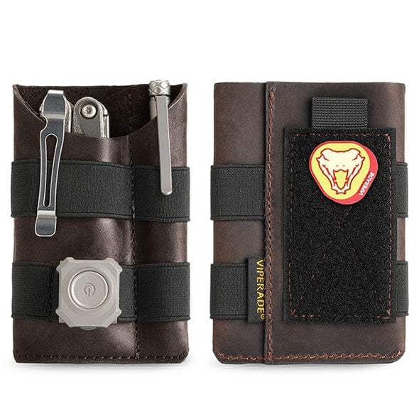 Viperade Brown / Leather Pouch PL5 Pocket Organizer with DIY Patch Area, EDC Tool Storage Pouch